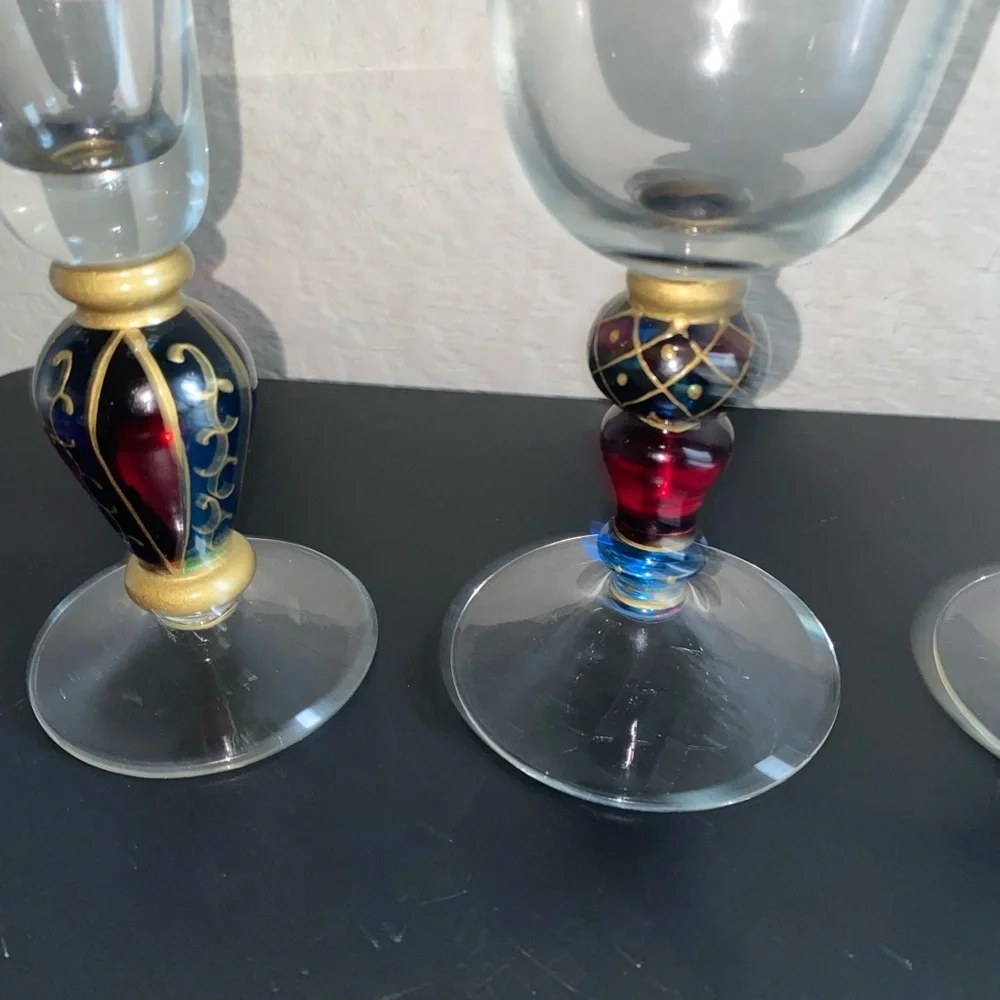 3 VTG Carnival Jeweled Dichroic Carnival MCM Champagne Flutes Multicolor Glasses